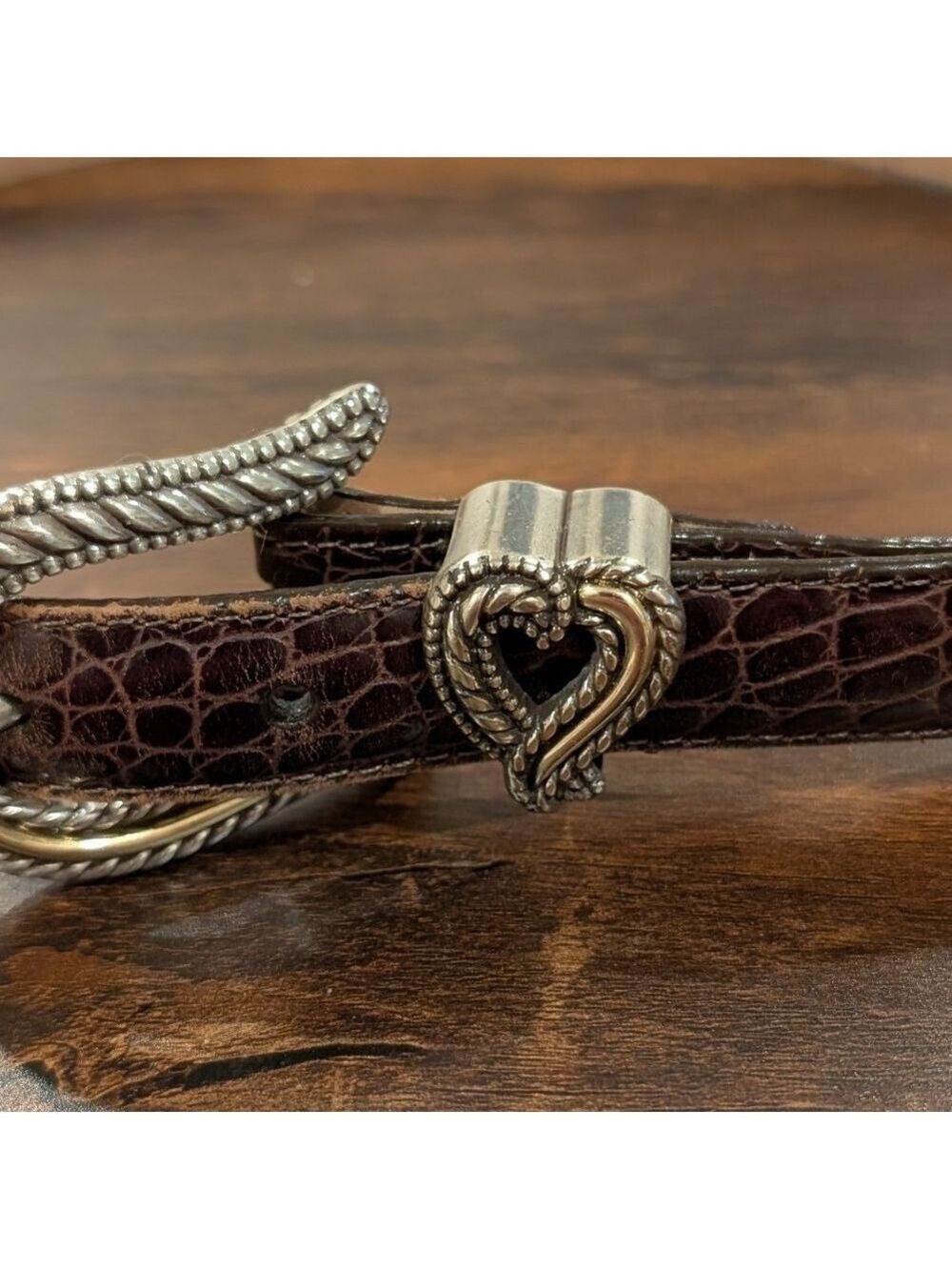 Brighton Brown Leather Belt With Heart Accent .Size M/L